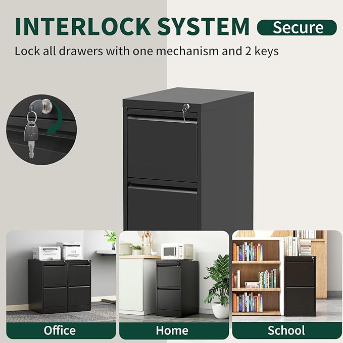 Yukimo 4 Drawer File Cabinet with Lock, Vertical Filing Cabinets for Home Office, Locking File Cabinet Hanging Files for A4/ Legal/Letter, Require Assembly, Black