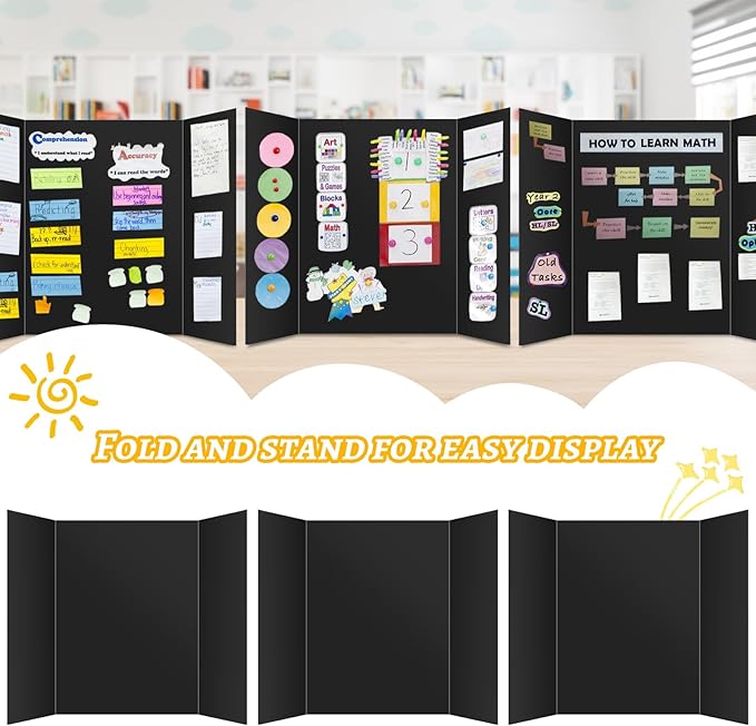 20 Pack Trifold Poster Board (26" x 17"), Black Poster Board for Science Fairs, School Projects, Graduation Party, Event Displays, and Business Presentations