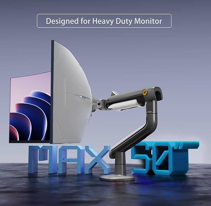 NB Ergonomic Gaming Monitor-Arm for Flat/Ultrawide/Curved Monitors 27'' to 50 inch, Heavy Duty Mount Load up to 18 kg, VESA 75/100 mm Monitor-Mount A5