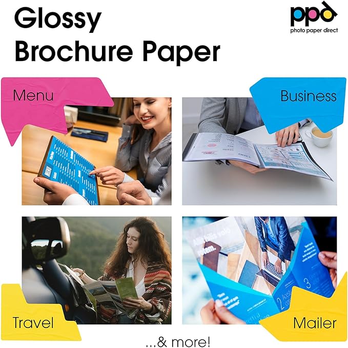 PPD Double Sided Photo Paper, Glossy Brochure Paper 8.5 x 11 for Inkjet Printer, 140 gsm, 6.2 mil Thick for Magazine, Flyer, Presentation, Program, Instant Dry & Water Resistant (50 Sheets)