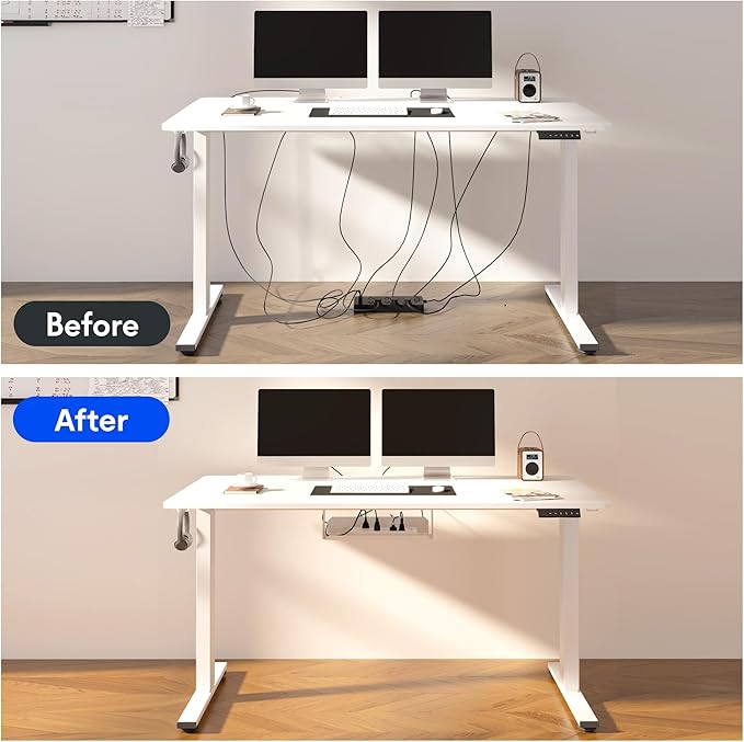 FLEXISPOT EN2 Whole-Piece Standing Desk with Clamp Power Strip, 48x24 Electric Stand Up Height Adjustable Desk with Cable Management (White Frame + 48" White Top)