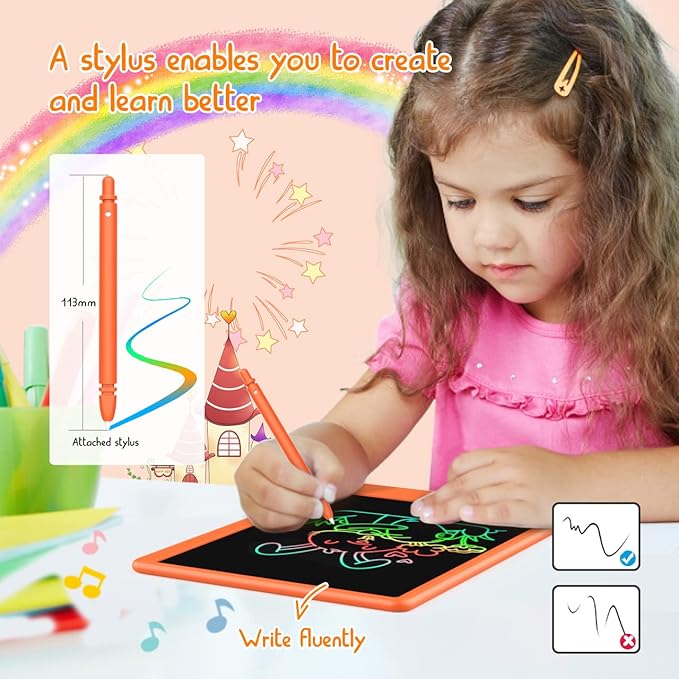 BUKEBU LCD Writing Tablet Doodle Board, Colorful Drawing Pad, Electronic Drawing Tablet, Drawing Pads,Travel Gifts for Kids Ages 3 4 5 6 7 8 Year Old Girls Boys (10.5 inch, Orange)