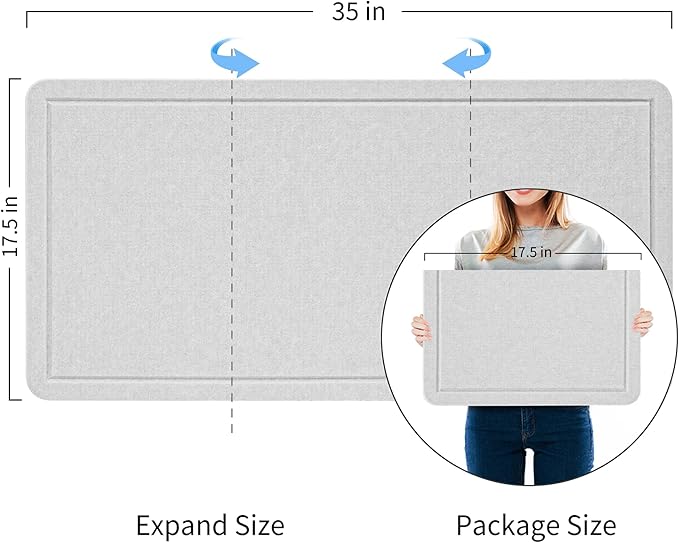 Bulletin Board, 35 x 17 1/2 inches Felt Board - Decorative Pin Board, Cork Board Alternative for Wall, Foldable Self-Adhesive Vision Board Prayer Board with 20 Pushpins - Light Gray