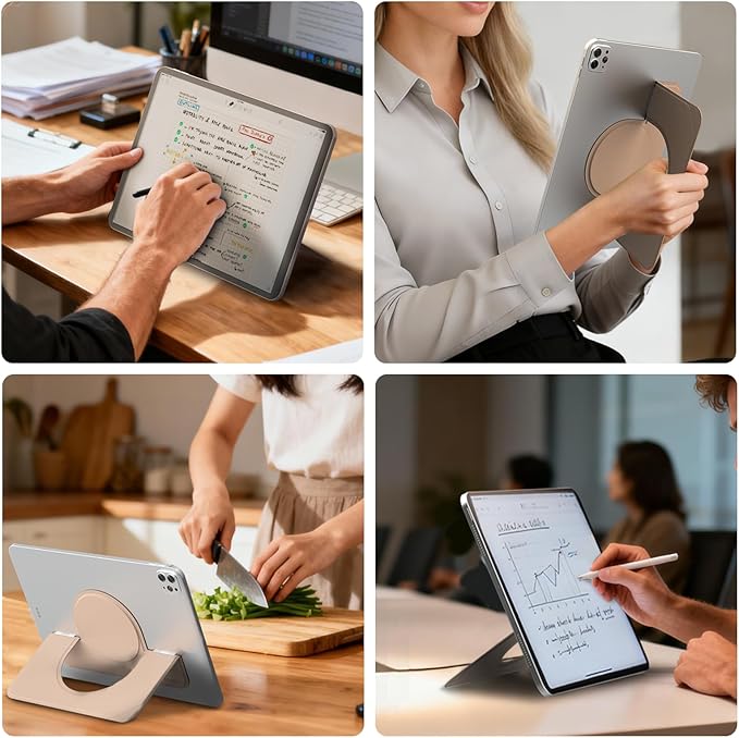 Nillkin Adhesive Tablet Stand, 0.14 inch Invisible Slim iPad Holder, Stepless Adjustable Stand, Built-in Back Magnets, Compatible with Tablets Up to 10.4-13.2 inch, Brown