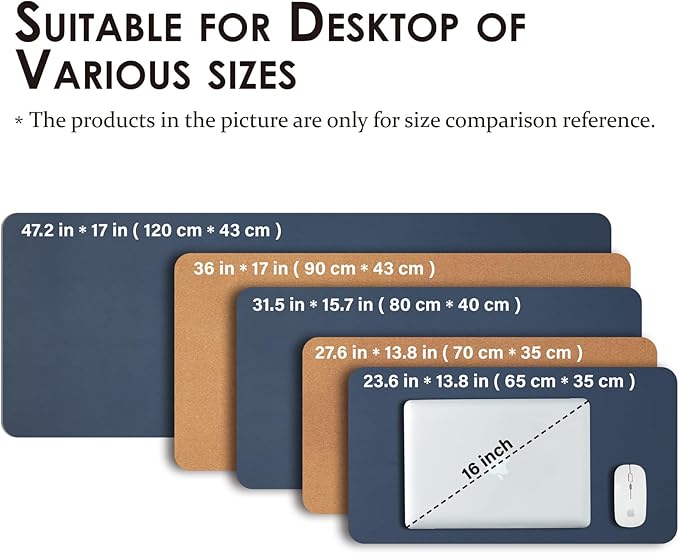 Large Cork Desk Mat - 47.2"x 17" Desk Pad for Office and Home - Ideal for Large Mouse Pad and Desk Mats on Top of Desks(Dark Blue)