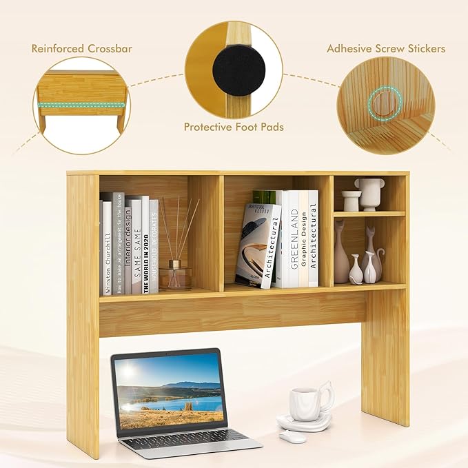 Tangkula Desktop Bookshelf, Countertop Storage Hutch with 4 Shelves for Computer Desk, Desktop 2-Tier Display Rack, Multipurpose Wood Desk Hutch Storage Organizer for Dorm Office Home