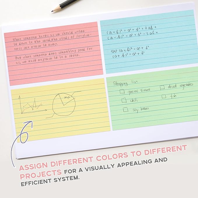 Colored 4x6 Index Cards Ruled-Goefun 300 Sheets Lined Note Cards 4 x 6 Color Flashcards for Studying, Note Taking, To Do List