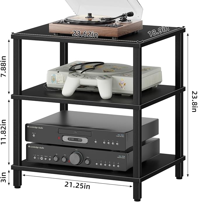3-Tier AV Media Player Stand, Stereo Cabinet, Modern Stereo Cabine,Game Console Shelf,Wooden TV Stand,Multifunctional Entertainment Center, Suitable for Home, Conference Room, Game Studio,Black