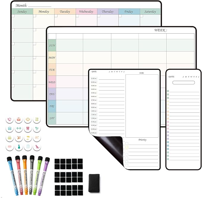 Magnetic Weekly Dry Erase Whiteboard Calendar&Monthly Calendar&Daily Planner&to Do List&Menu Board for Fridge,Family Calendar,Schedule Board for Home