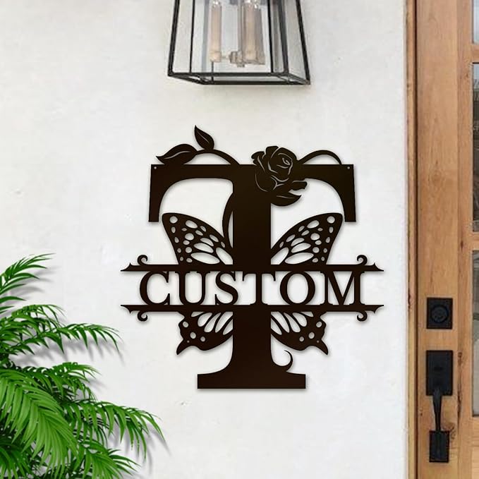 Personalized Custom Letter Name metal Signs,Custom Black Letter Monogram Wall Art Decor,Metal Signs Plaques Outdoor wall Decorative Signage (T)