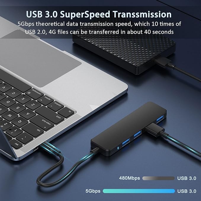 VIENON USB C Hub with 4 USB 3.0 Female Ports, USB C Splitter USB Extender for C Port Laptop, iMac Pro, MacBook, iPad Pro, Dell, Acer, HP, ASUS, Printer, Camera,Keyborad, Mouse etc-2ft