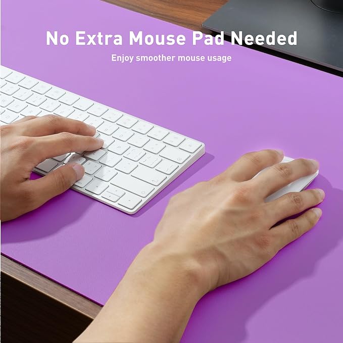 Aothia Faux Leather Desk Mat – Large Mouse Pad, Non-Slip PU Leather Blotter, Waterproof Writing Surface for Office and Home (Iris Violet, 47.2" x 23.6")