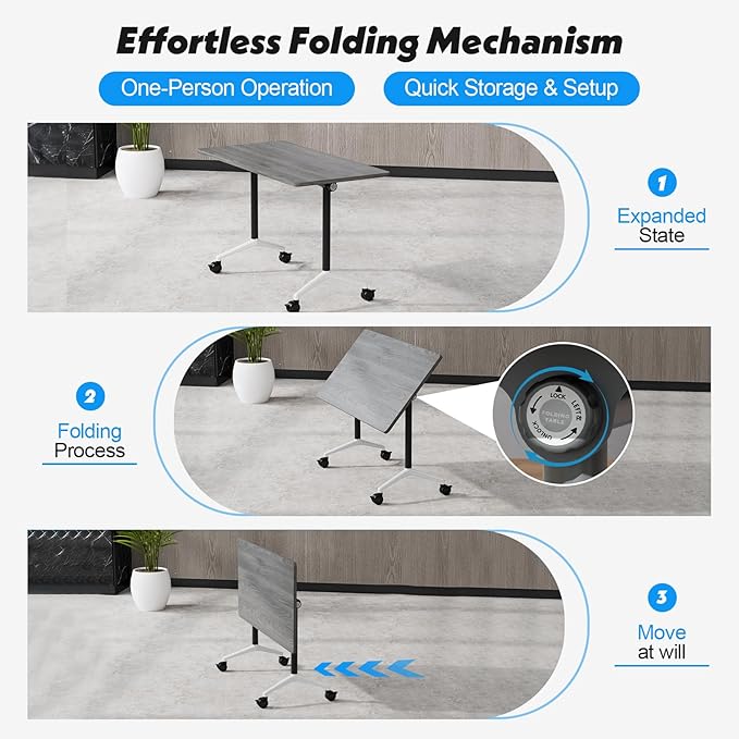 Goakwwuz Conference Room Table, Folding Conference Tables,Thicken Grey Tabletop,Flip Top Wooden Seminar Meeting Room Table for Conference Room Offices (8, Grey, 70.8”)