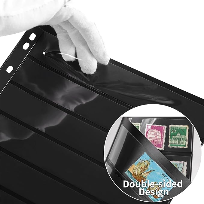 10 Sheets 20 Pages Postage Stamp Album Pages, 8 Pockets 7.7X 1.18in Stamp Collection Inserts, 9 Hole Standard Stamp Collecting Album Sleeves for Stamp Collection Binder IS010810