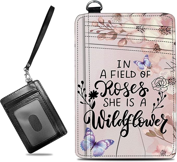 BWEGRHE Small Travel Wallets, Sakura Butterfly Slim Minimalist Front Pocket Wallet with Wristlet, RFID Blocking PU Leather Credit Card Holder with ID Window Change Purse for Men Women