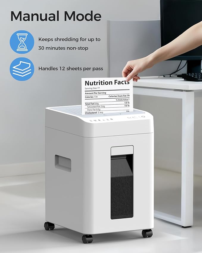 110-Sheet Micro-Cut Paper Shredder Auto Feed Shredders P-4 High Security for Home Office 6.8 Gallon Bin with Casters