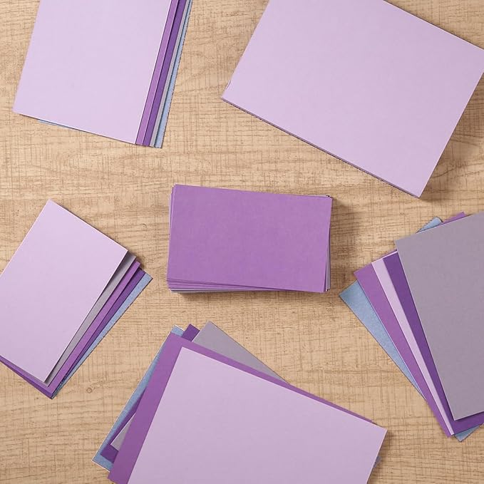 50 Sheets Small Colored Cardstock Paper 5 Colors Blank Flash Cards, 250 GSM Heavy Card Stock for DIY Art Projects, Cards (Purple, 3x5)