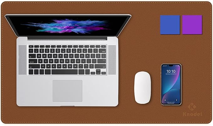 K KNODEL Desk Mat, Blotter, Dual-Sided Office Desk Pad, Waterproof Desk Mat for Desktop, Desk Blotters, PVC Leather Pad Protector (Brown, 23.6" x 13.8")
