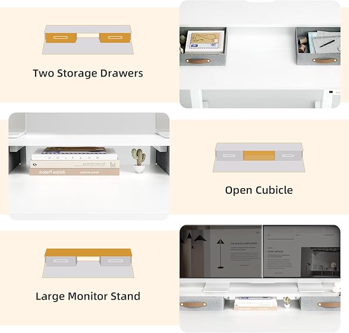 Claiks Electric Standing Desk with 2 Drawers, Adjustable Standing Desks with Storage, Height Adjustable Stand up Desk for Home Office with 2 Hooks,55 Inch White