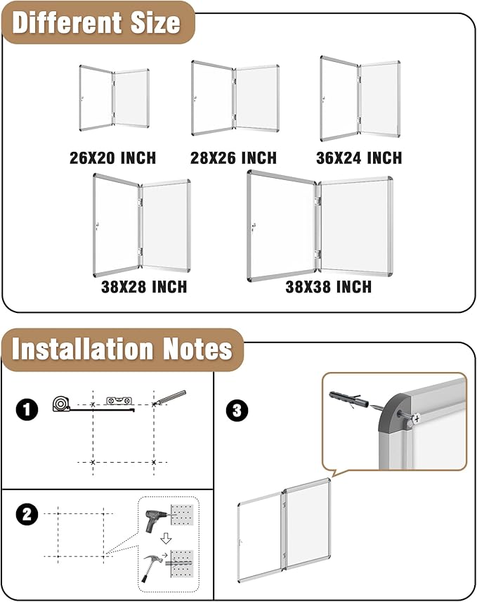 Mifuro 38"x38" Enclosed Bulletin Board, Lockable Weather-Resistant Aluminum Noticeboard for School & Office, Silver Frame w/Magentic Whiteboard
