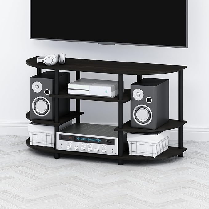 Furinno TOMI TV Stand, Corner Entertainment Center, TV Console for TV up to 46 Inch, with Shelves, Easy Assembly, for Living Room, Bedroom, Espresso