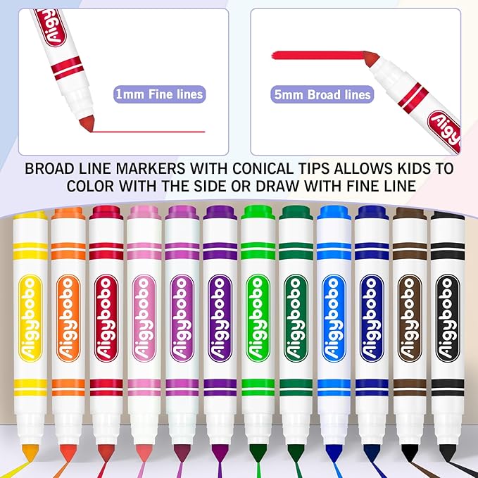Aigybobo 192 Count Washable Markers Bulk, 12 Assorted Colors, Broad Line Conical Tip Coloring Marker for Kids, Markers Bulk Pack for Classroom, School Art Supplies & Back to School Supplies