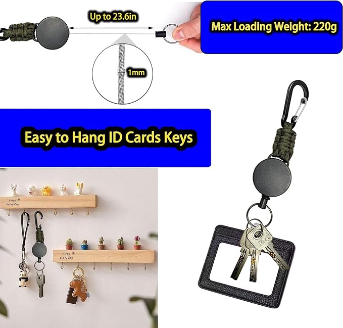 KINBOIN Heavy Duty Retractable Keychain - USA Flag Braided Paracord Lanyard, ID Badge Clip Reel, Necklace Keychains for Travel Work