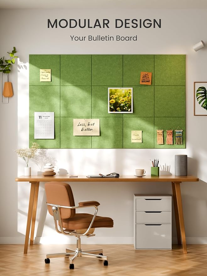 Bumusty Large Cork Board 36"x24" Alternative - 6 Pack Felt Wall Tiles with 40 Safe Removable Adhesive Tabs, 30 Pushpins, Cork Boards for Walls Pin Board Bulletin Board Office Decor (Kelly Green)