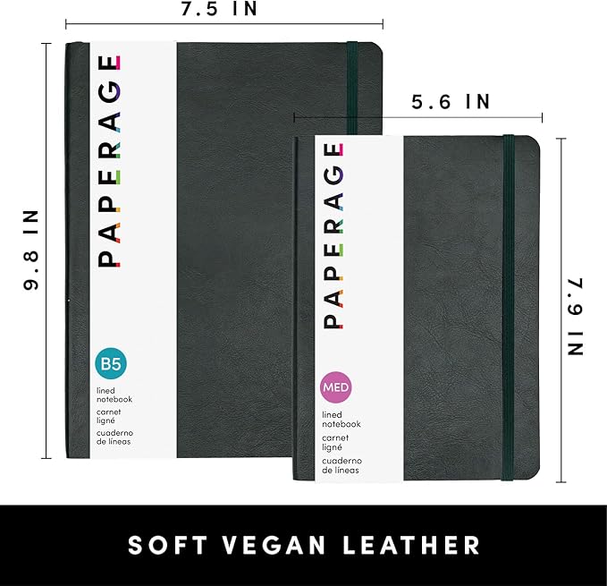 PAPERAGE Softcover Lined Journal Notebook (Dark Green), 160 Pages, Medium College Ruled Notebook, 5.6 inches x 7.9 inches - 100 GSM Thick Premium Paper, Soft Vegan Leather Journal for Home, Work & School