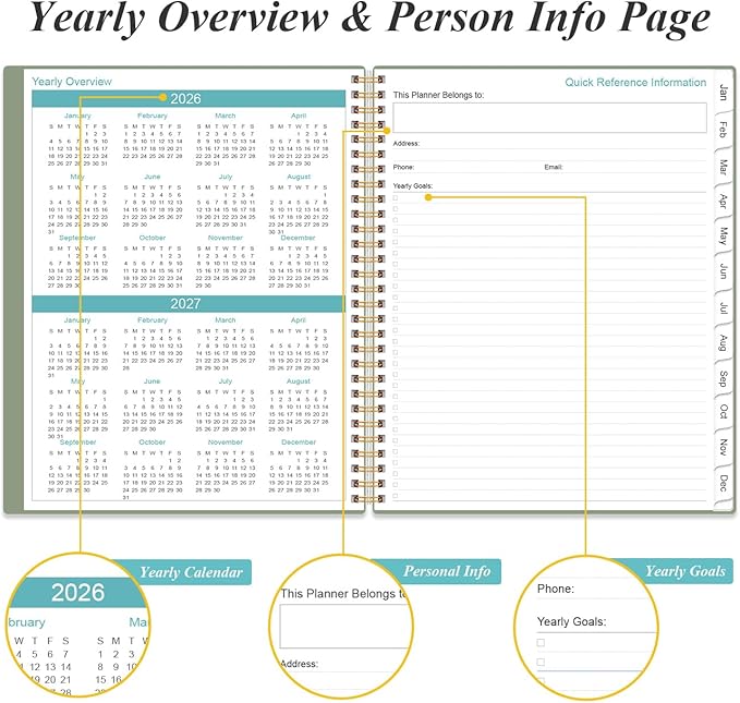 2026 Planner - Weekly Monthly Planner 2026 from January 2026 to December 2026 with 12 Monthly Tabs, Flexible Cover, Inner Pocket, 8.5" x 11", Green