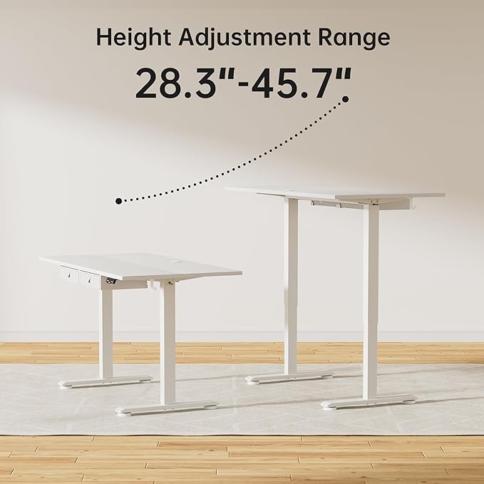 Agilestic Standing Desk with 2 Drawers, Adjustable Height Electric Desk with Storage, 48 x 24 Inches Sit Stand Up Computer Table for Work Office Home, White
