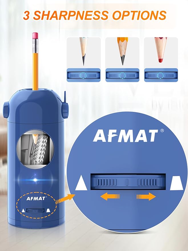 AFMAT Electric Pencil Sharpener, Fully Automatic Pencil Sharpener for 7-11.5mm Colored/Jumbo Pencils, Auto in & Out, Rechargeable Hands-Free Pencil Sharpeners for Classroom Home Office PSX5, Blue