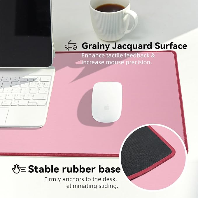 Reniteco Waterproof Large Gaming Mouse Pad with Durable Stitched Edges, Non-Slip Rubber Base, Grainy Jacquard Mouse Mat Desk Pad for Home Office Gaming, 31.5''x11.8''x0.12'', Pink