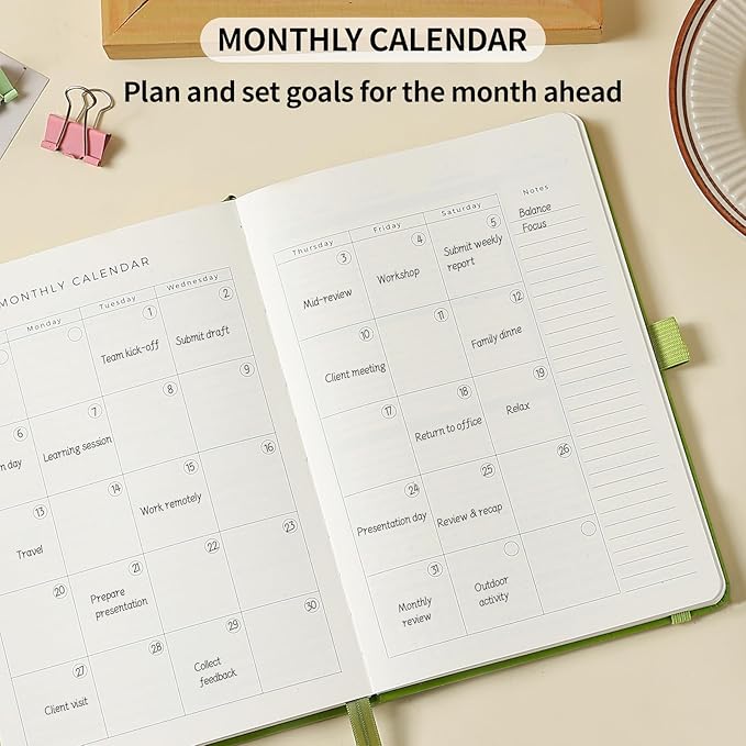 Crein Lynh 2025-2027 Premium Planner, Weekly & Monthly Calendar Planner with Budget & Goal Setting, January 2025 – December 2027, Tabs, Inner Pocket, Daily Journal Organizer for Women, A5, Green
