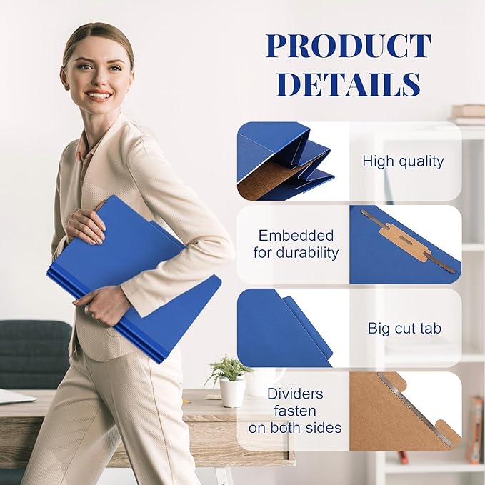 Skyygemm 60 Pcs Classification Folders Letter Size, 1 Divider Pressboard File Folder with Fasteners, Expanding File Organizer Bulk for School Teachers, Office Employee, Coworker, Staff (Dark Blue)
