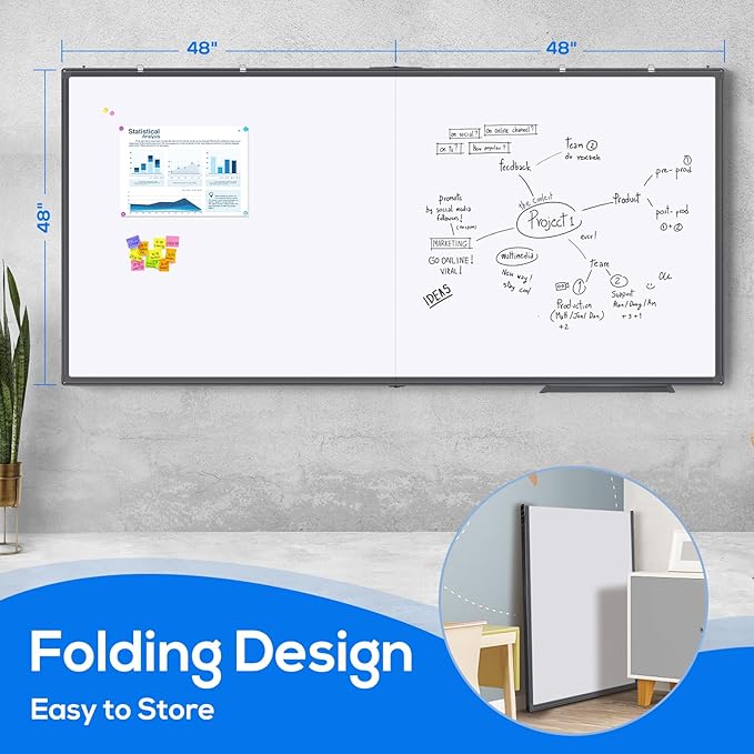 Magnetic Dry Erase Board 96 x 48 inches, Maxtek 4" x 8" Whiteboard for Wall, Large White Board Dry Erase Foldable Wall-Mounted Aluminum Frame Erase Board with Marker Tray for Office Home and School