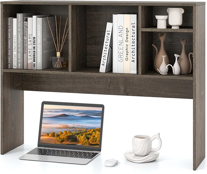 Tangkula Desktop Bookshelf, Countertop Storage Hutch with 4 Shelves for Computer Desk, Desktop 2-Tier Display Rack, Multipurpose Wood Desk Hutch Storage Organizer for Dorm Office Home