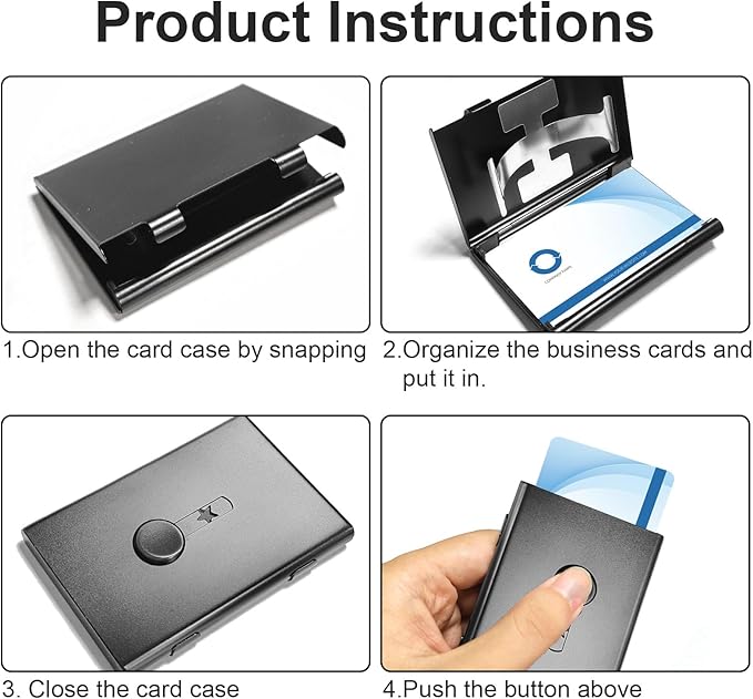 2 Pack Business Card Holder with Dot Cards,Stainless Steel Slide Out Thumb Drive Card Case for Men and Women,Portable Credit ID Name Card Wallet Black and Gray