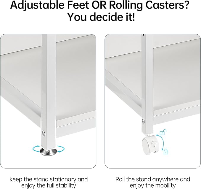 Fannova 4 Tier White Printer Stand Table with Adjustable Shelves, Movable Printer Shredder Stand with Wheels for Home Office Storage and Organization, Rolling Cart for Computer Tower CPU