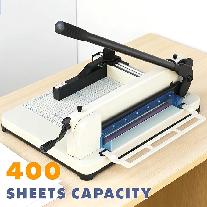 Heavy Duty Paper Cutter 12", Guillotine A4 Paper Cutter, 400 Sheets Capacity Paper Trimmer, Double Safety Protection Durable HSS Blade for Cutting Paper