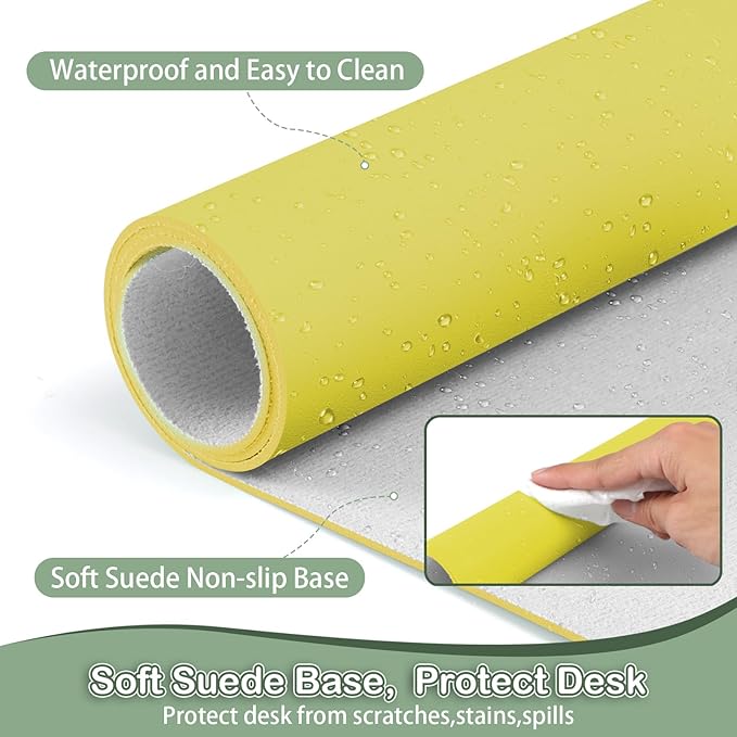 Boutilon Leather Desk Pad Protector,Non-Slip Mouse Pad,Laptop Desk Pad,Office Mouse Mat,Waterproof Leather Desk Blotter,Desk Writing Pad for Office and Home (XXL-Yellow,47.2"x 17")
