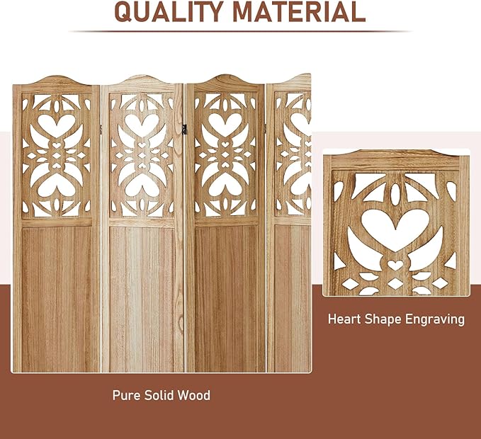ALeesing 6 Panel Room Divider Fully Assembled, Carved Room Dividers and Folding Screens, 5.6Ft Wood Room Divider Screen Freestanding Partition Wall Dividers for Home Bedroom Office, Rustic Wood Color
