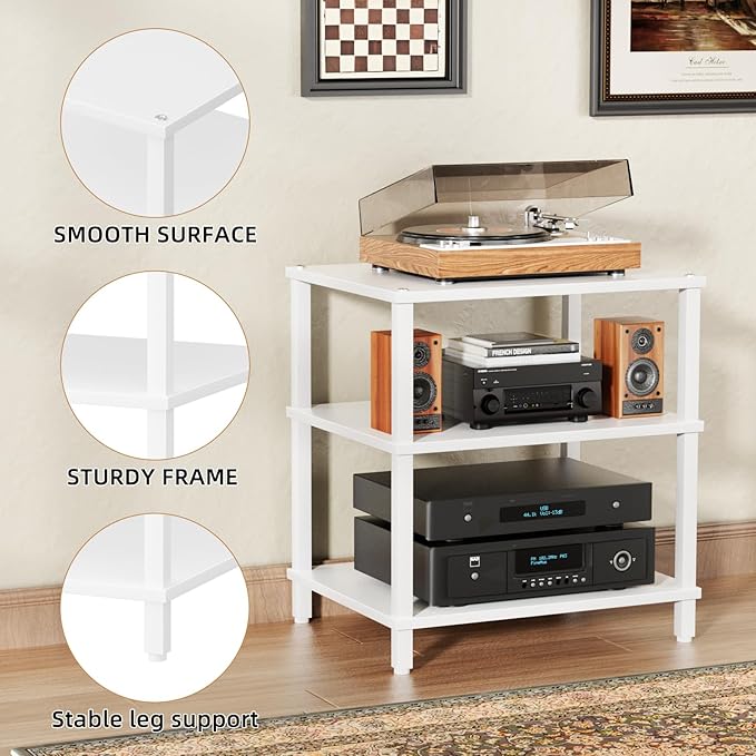 3-Tier AV Media Player Stand, white Stereo Cabinet, Modern Stereo Cabine,Game Console Shelf,Wooden TV Stand,Multifunctional Entertainment Center, Suitable for Home, Conference Room, Game Studio