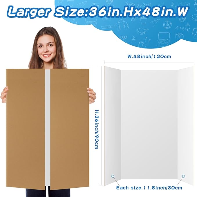 VinTS 36" x 48" Large Trifold Poster Board,4 Pack White Corrugated Foldable Project Boards for Science Fair, School Projects,Photo Displays