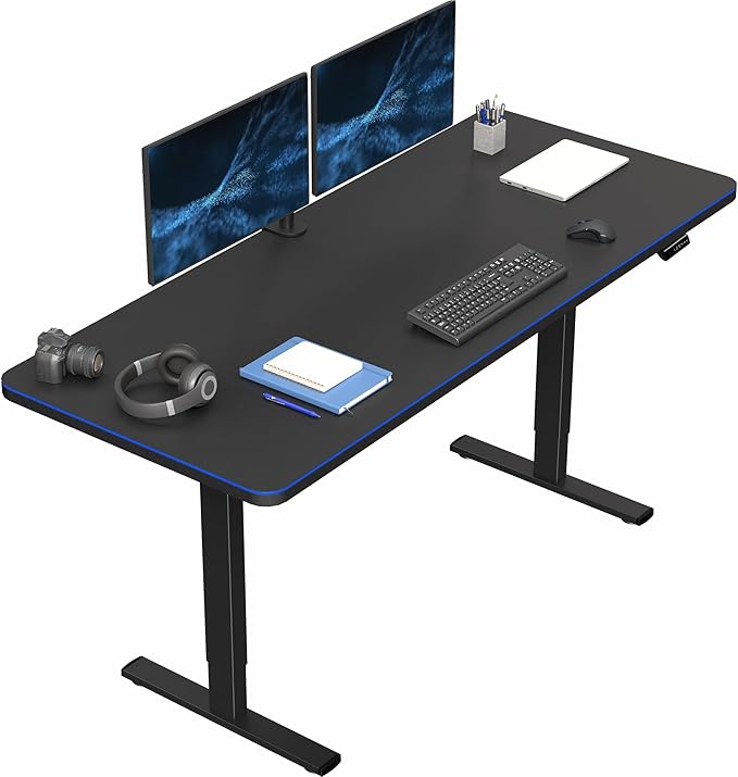 VIVO Electric 71 x 30 in Standing Desk with Full-Size RGB Mouse Pad, Memory Height Adjustment, 1B Series, Holds 220 lbs, Black Top Black Frame, DESK-KIT-1B7BP
