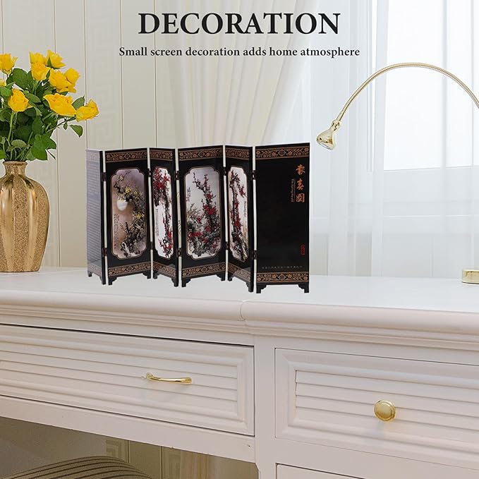 LUOZZY Chinese Style Mini Screen Ornaments Desktop Wooden Panel Divider Creative Folding Small Screen Props for DIY Crafts Home Office Tabletop Decor