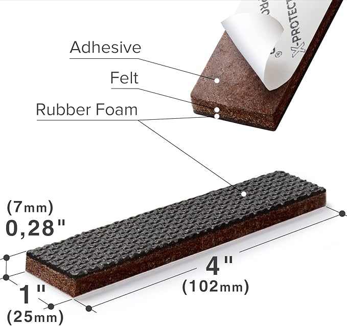 X-PROTECTOR Non-Slip Furniture Pads 8 PCS 1” x 4” - Rubber Furniture Grippers - Self-Adhesive Floor Protectors Grips for Furniture Feet!