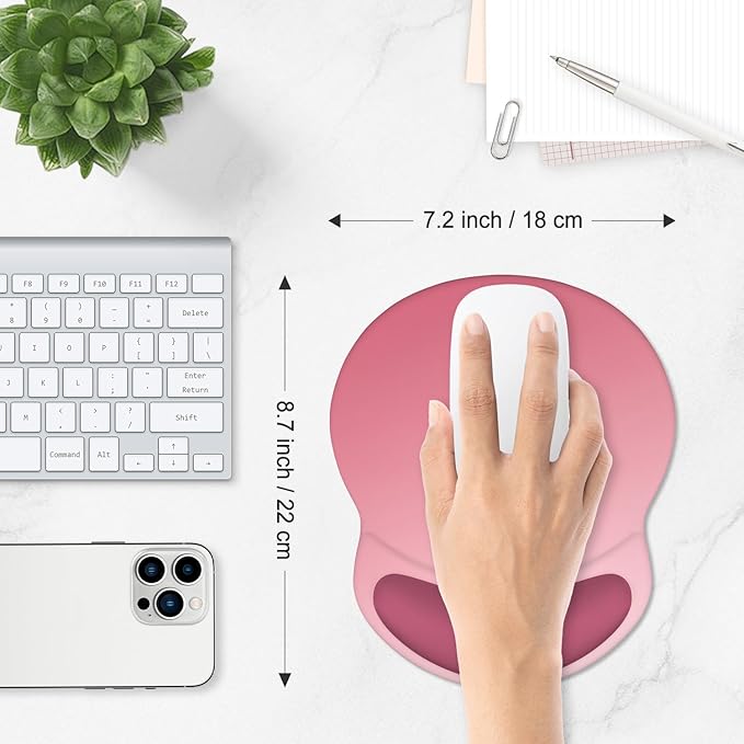 ITNRSIIET Ergonomic Mouse Pad with Comfort Gel Wrist Rest, Non-Slip PU Base, Smooth Textured Surface, Reduces Hand Fatigue & Wrist Pain, 8.7 x 7.2 Inch for Office Gaming Home, Pink Ombre