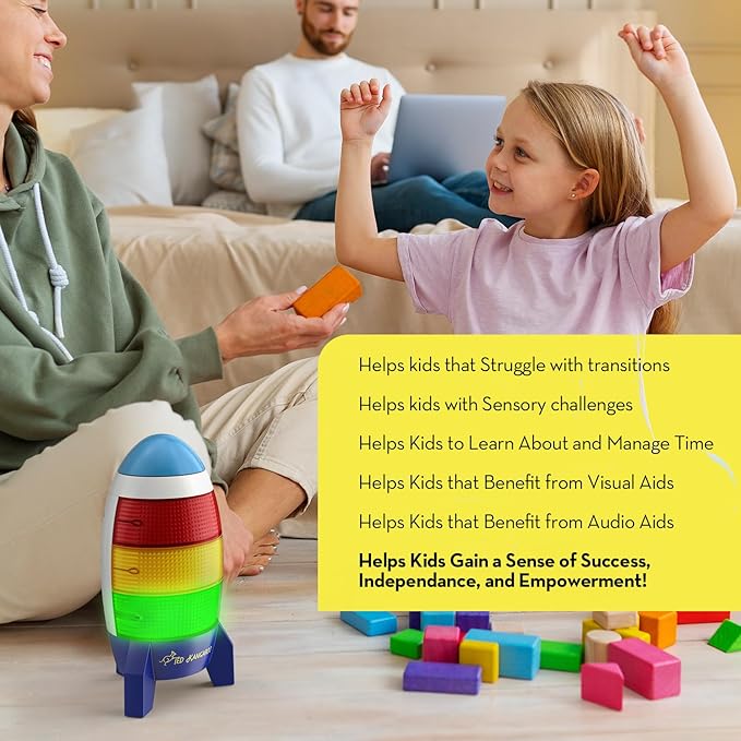 Countdown Timer! Blast Off Visual Timer for Kids with Audio Rocket, 0-24 Hour Countdown, Memory Function, Red Yellow Green Light, Easy Setup, Battery Operated for Classroom and Home Use