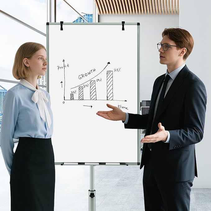 Goplus 40” x 26” Rolling Whiteboard, Height Adjustable Magnetic Dry Erase Board on Wheels with Round Stand, Paper Clips, Storage Tray, Paper Pad, Magnets, Markers, Mobile White Board for Office School